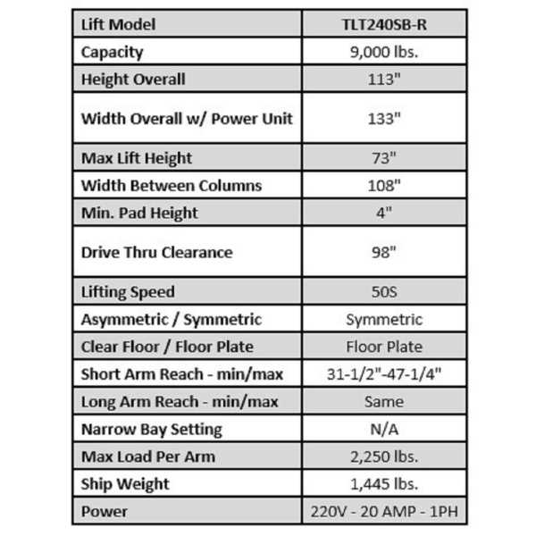 Launch - TLT240SB-R 9,000 lb 2 Post Floor Plate - Symmetric - Red - Image 10