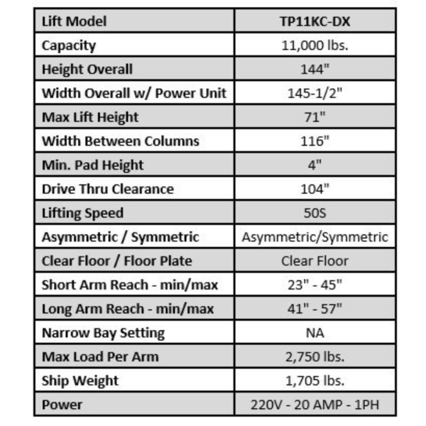Valor VP11KC-DX 11,000 lb 2 Post Clear Floor - Image 10