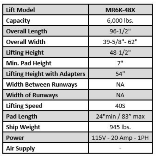 Tuxedo MR6K-48X 6,000 lb Mid-Rise Scissor Lift - Image 10