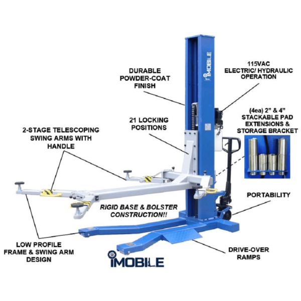 IDEAL iMobile MSC-6KLP 6,000 lb Low Profile Mobile Single Column Lift - Image 15