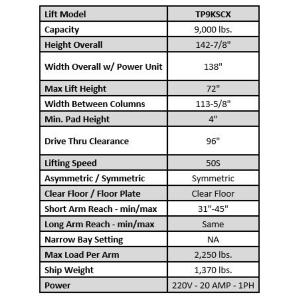 Valor VP9KSCX 9,000 lb 2 Post Clear Floor - Symmetric - Image 18