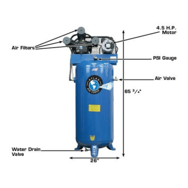Atlas Air Force AF5 4.5HP 60 Gallon Single-Stage Air Compressor - Image 2