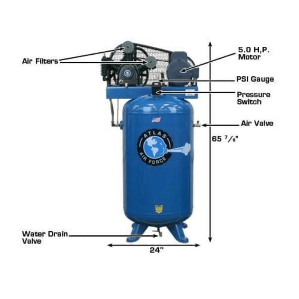 Atlas Air Force AF6 5HP 80 Gallon Two-Stage Air Compressor - Image 2