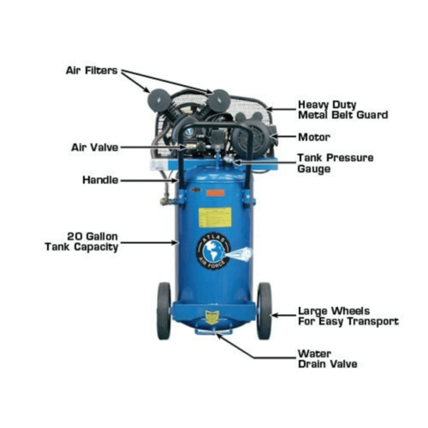 Atlas Air Force AF2 20 Gallon Portable Vertical Air Compressor - Image 2
