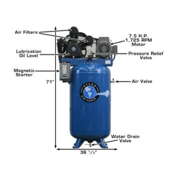 Atlas Air Force AF9-17 7.5HP 80 Gallon Two Stage Commercial Grade Air Compressor - Image 2