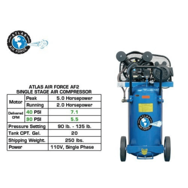 Atlas Air Force AF2 20 Gallon Portable Vertical Air Compressor - Image 3