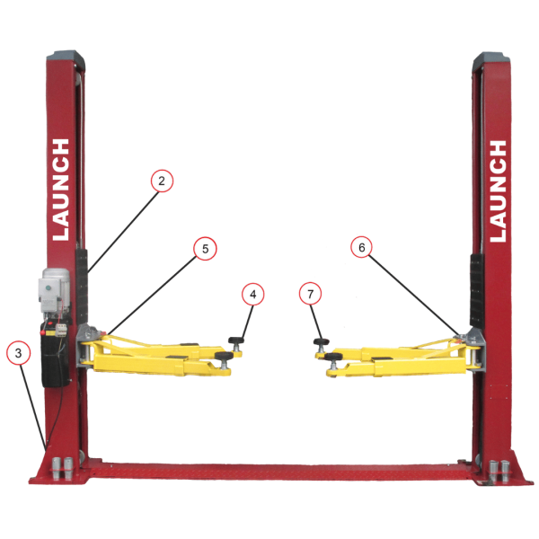 Launch - TLT240SB-R 9,000 lb 2 Post Floor Plate - Symmetric - Red - Image 2