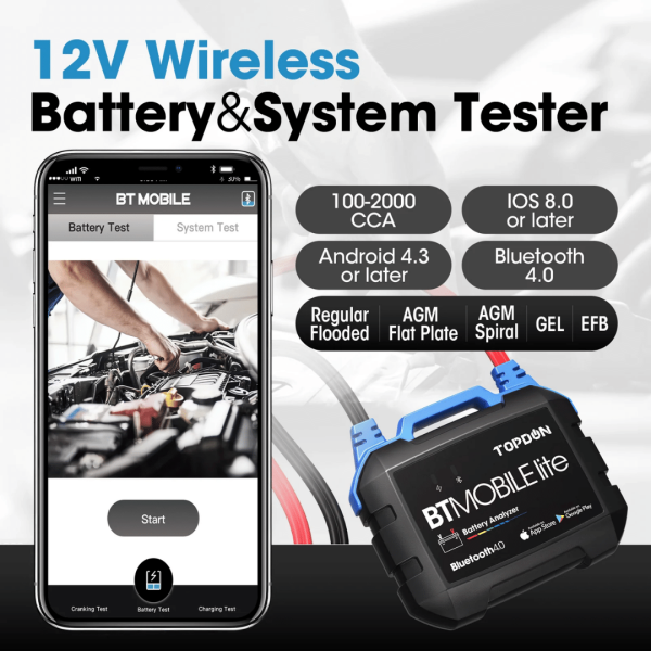 Topdon USA BTMobile Lite 12V Wireless Battery & System Tester - Image 2