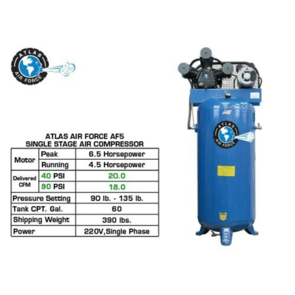 Atlas Air Force AF5 4.5HP 60 Gallon Single-Stage Air Compressor - Image 3