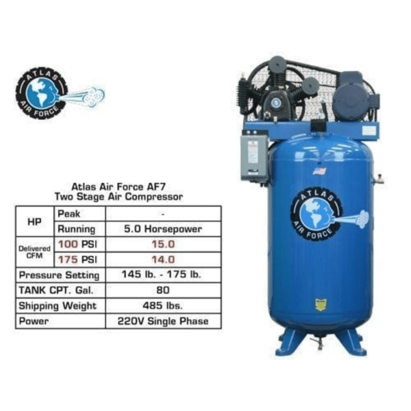 Atlas Air Force AF7 5HP 80 Gallon Two Stage Air Compressor with Magnetic Starter - Image 3