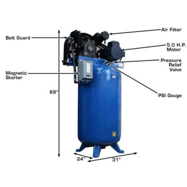 Atlas Air Force AF8 5HP 80 Gallon Two Stage 5HP Commercial Grade Air Compressor - Image 3