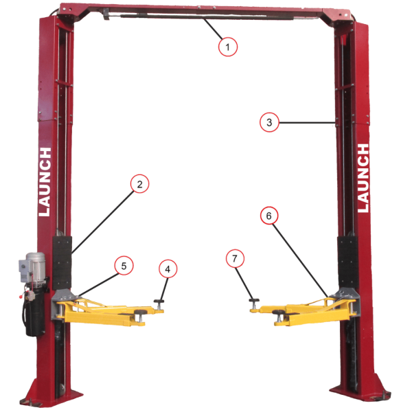 Launch - TLT240SC-R 9,000 lb 2 Post Clear Floor - Asymmetric - Red - Image 2