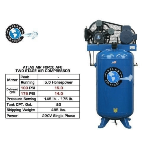 Atlas Air Force AF6 5HP 80 Gallon Two-Stage Air Compressor - Image 3