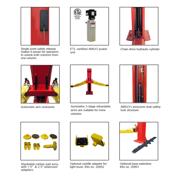 Amgo BP-9 9,000 lb 2 Post Lift - Image 2