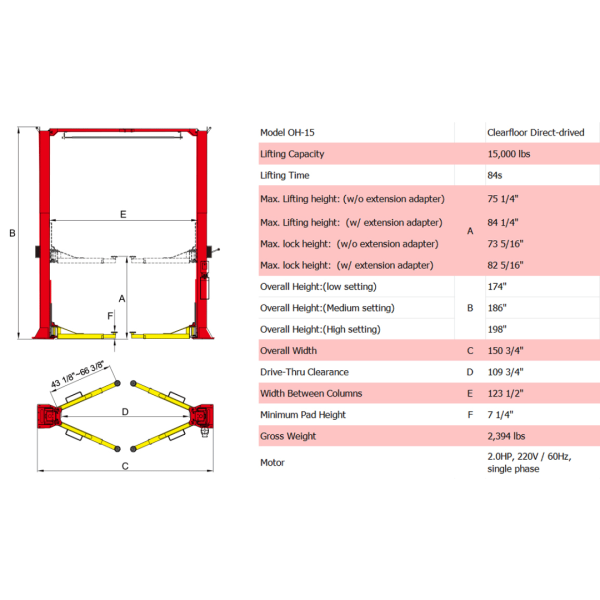 Amgo OH-15 15,000 lb 2 Post Lift - Image 3