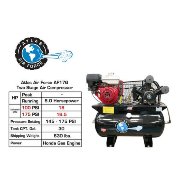 Atlas Air Force AF17G 8HP 30 Gallon Gas-Powered Air Compressor - Image 4