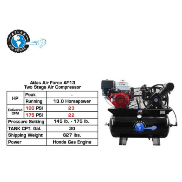 Atlas Air Force AF13 13HP 30 Gallon Gas-Powered Air Compressor - Image 4