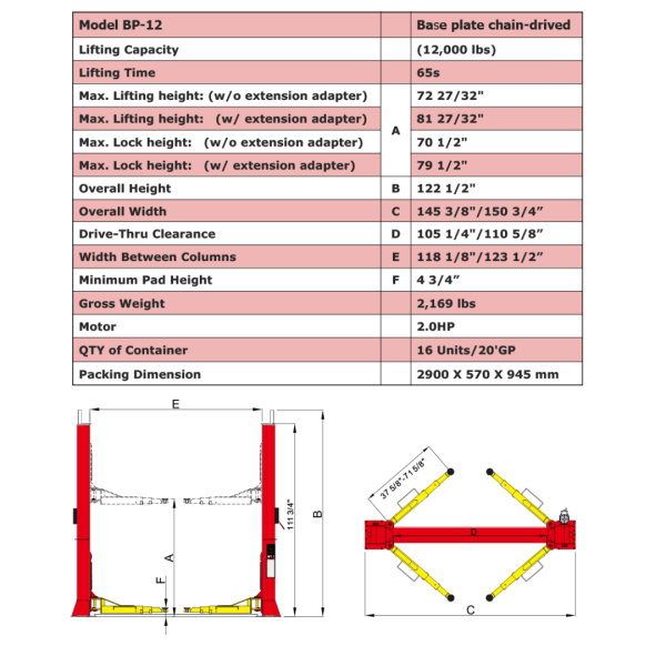 Amgo BP-12 12,000 Lb 2 Post Lift - Image 3