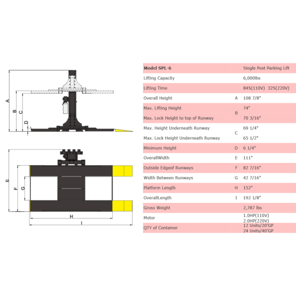 Amgo SPL-6 Single Post Parking Lift - Image 3