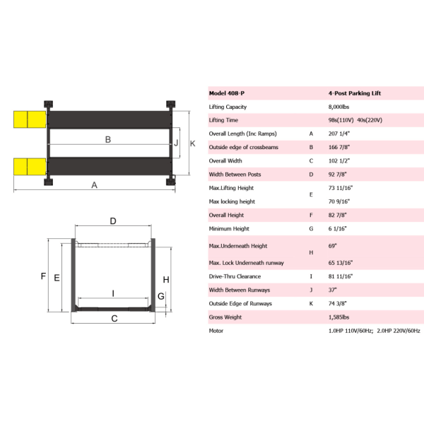 Amgo 408-P 8,000 lb 4 Post Parking Lift - Image 3