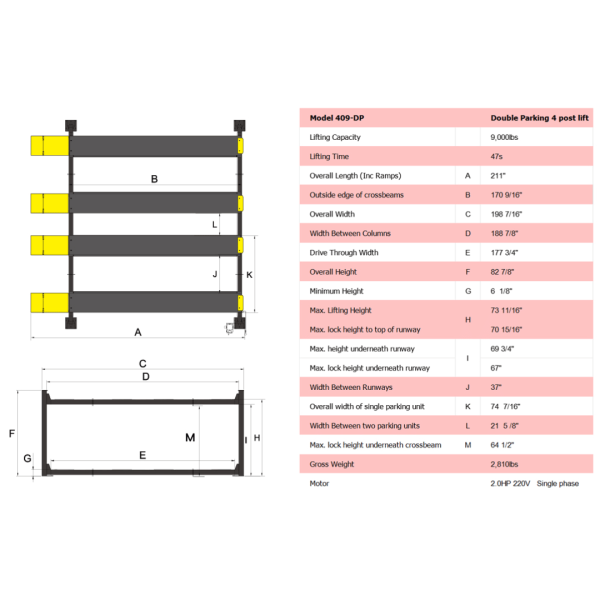Amgo 409-DP 9,000 Lb Double Parking 4 Post Lift - Image 5