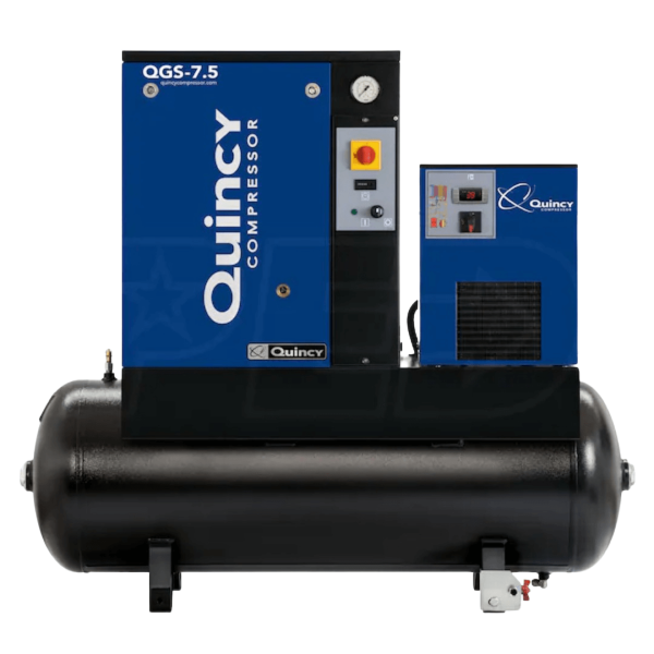 Quincy 4152051929 QGS 7.5 HPD-1 7.5 HP 230 Volt Single Phase, 60 Gallon Horizontal Rotary Screw Air Compressor with Dryer