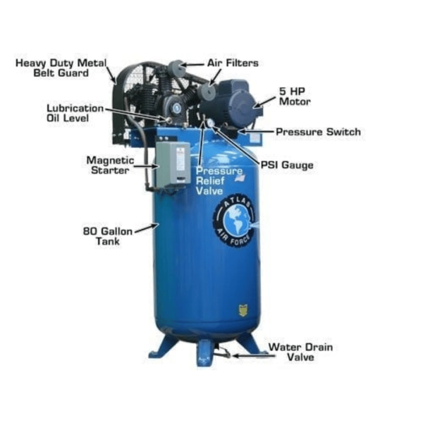 Atlas Air Force AF7 5HP 80 Gallon Two Stage Air Compressor with Magnetic Starter - Image 5