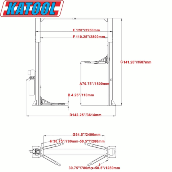 Katool KT-M110 11,000 lbs 2 Post Clear-floor Vehicle Lift - Image 2