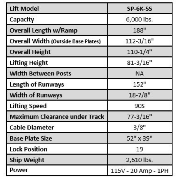 Tuxedo SP-6K-SS 6,000 lb Single Post Storage Lift - Image 5