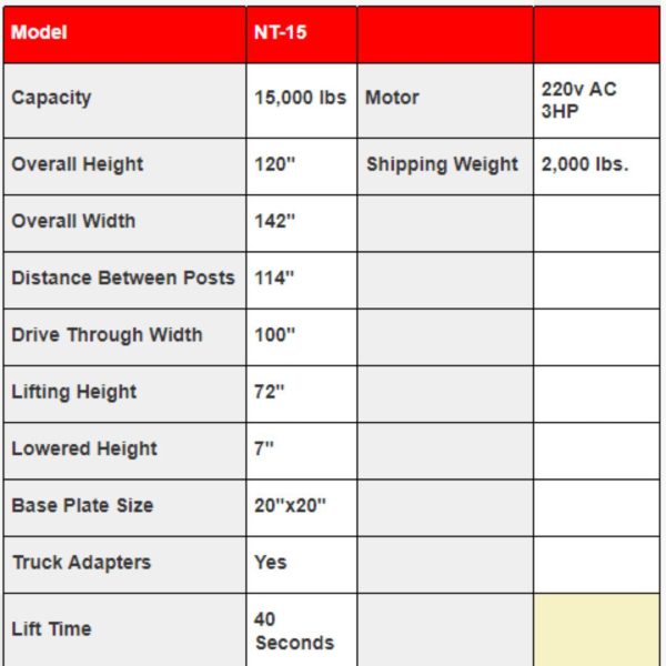 Triumph NT-15 15,000 lb. 2 Post Lift - Image 8