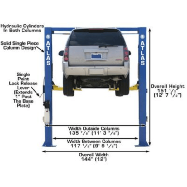 Atlas OHX10000X Commercial Grade Extra Tall 10,000 lb. Capacity 2-Post Lift - Image 7
