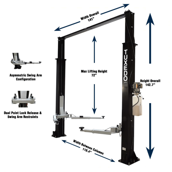Valor - VP9KAC-TUX 9,000 lb 2 Post Clear Floor - Asymmetric - Image 8