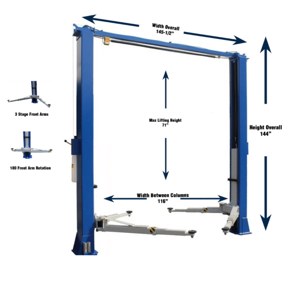 Ideal - TP10KAC-DX 10,000 lb 2 Post Clear Floor - Direct Drive - Bi-Symmetric - 3 Stage - Single Point ALI Certified W/PU - Image 9