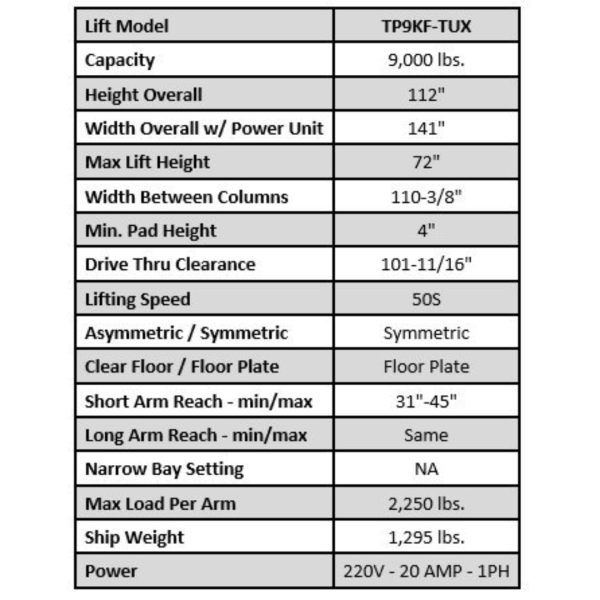 Valor - VP9KF-TUX 9,000 lb 2 Post Floor Plate - Symmetric - Image 9