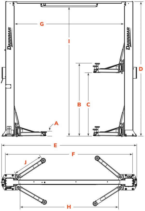 DANNMAR D2-10C 10,000 LB. 2 Post Lift - Symmetric - Image 4