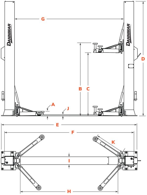 DANNMAR D2-8F 8,000 lb. Floor Plate 2 Post Lift - Image 4