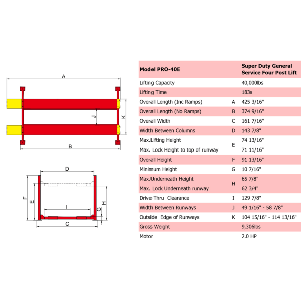 Amgo PRO-40E (Extra Length) 40,000 lb 4 Post Lift - Image 3