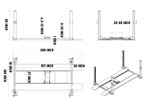 Motooltech KT-4H850 8500Lbs 4 Post Auto Parking Garage Lift - Image 4