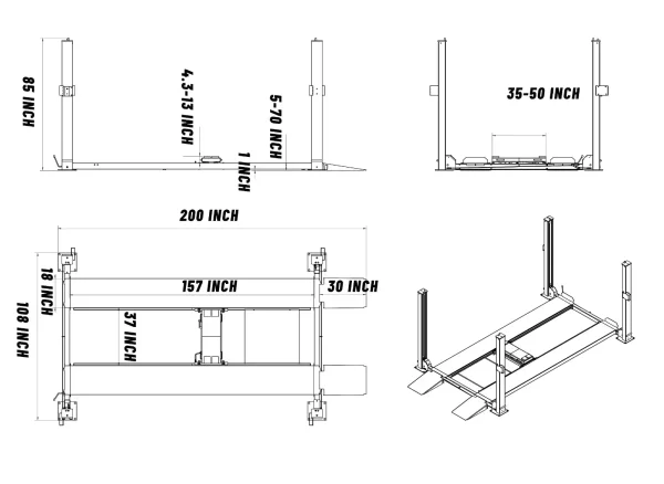 Motooltech KT-4H850 8500lbs 4 Post Auto Parking Lift with Casters Shipping - Image 14