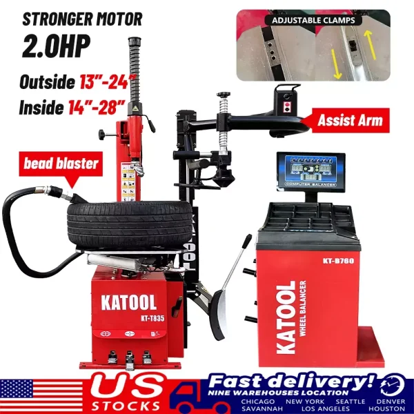 Motooltech KT-T835/KT-B760 Tire Changer & Wheel Balancer Garage Shop Equipment